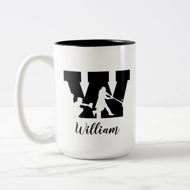 Baseball Alphabet W Personlig Monogrammed Namn Två-Tonad Mugg (Vänster)