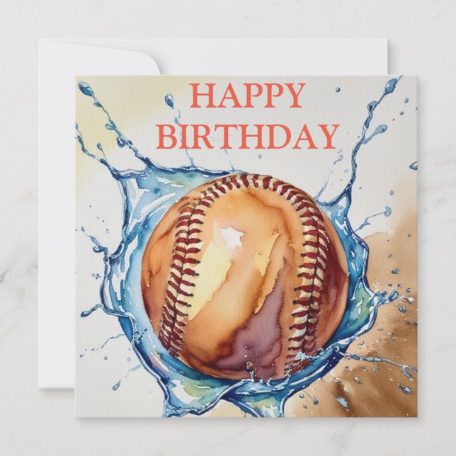 Baseball Älskare Watercolor Stänk Birthday Kort (Framsida)