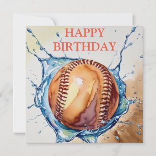 Baseball Älskare Watercolor Stänk Birthday Kort