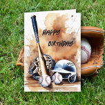 Baseball Älskare Watercolor Stänk födelsedagskort Kort<br><div class="desc">Knacka hans födelsedag ur parken med vårt fantastisk basebollkort! 🎂 med en vattenfärgsdesign i stil med en strålande vrid, visar det här kortet en baseboll fladdermus, boll och hjälm, som fångar själva kärnan i spelet i kärlek. Det är ett hemval springa för alla basebollentusiaster! Stå upp till tallriken och gör...</div>