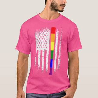 Baseball American Flag LGBT-Q Rainbow Bat Gay Prid T Shirt
