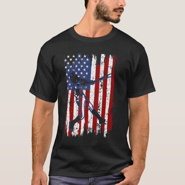 Baseball American Flag Patriotic Catcher 4th Of Ju T Shirt (Framsida)