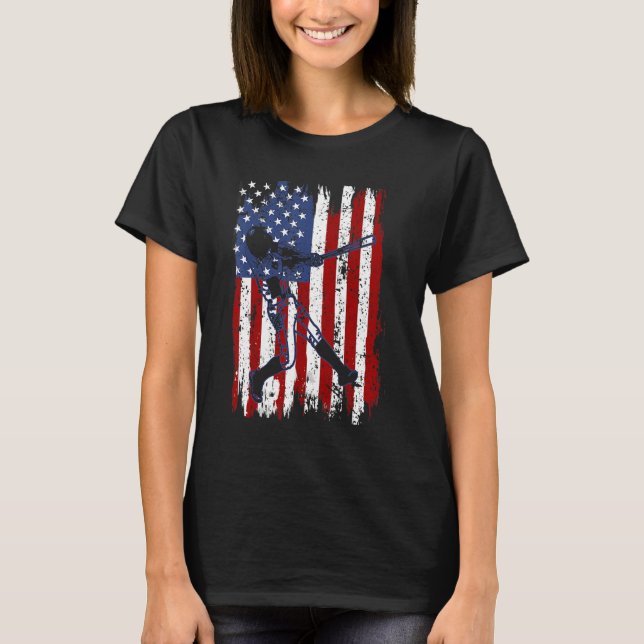 Baseball American Flag Patriotic Catcher 4th Of Ju T Shirt (Framsida)