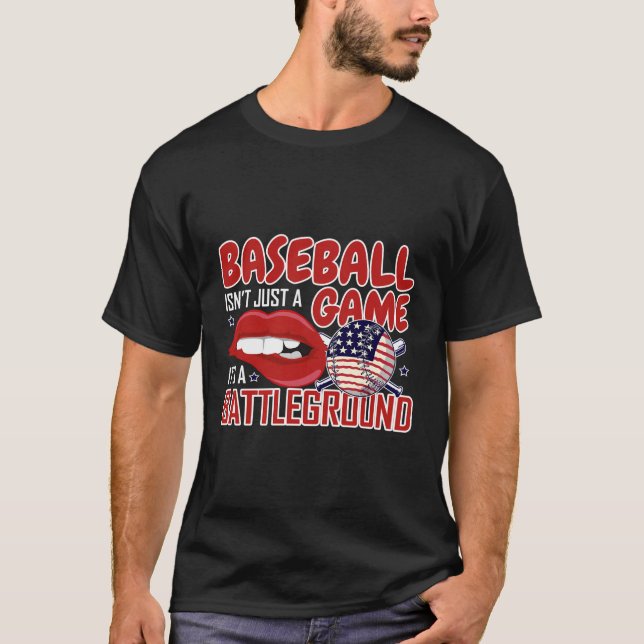 Baseball American Flagga Lip Bita Funny Cito T Shirt (Framsida)