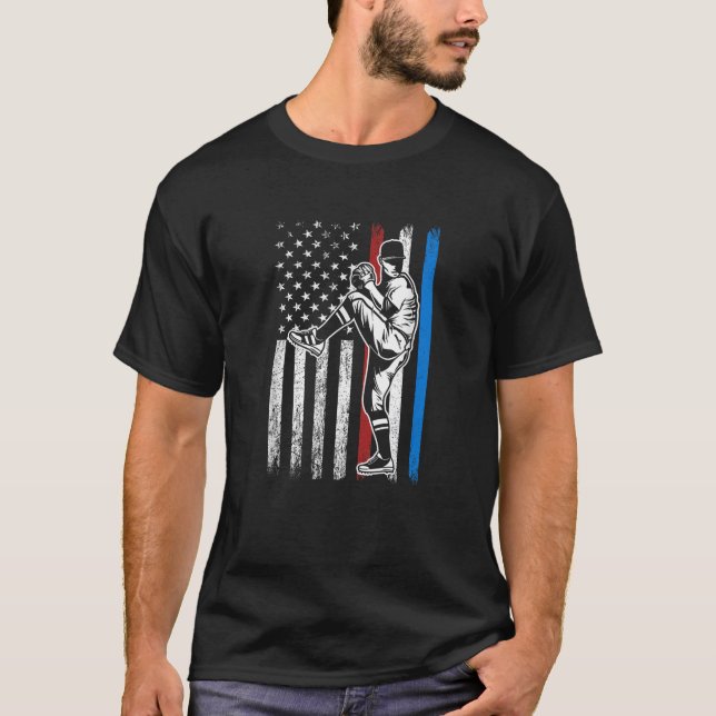 Baseball American Flagga Pitcher USA Pitcher 4:e a T Shirt (Framsida)