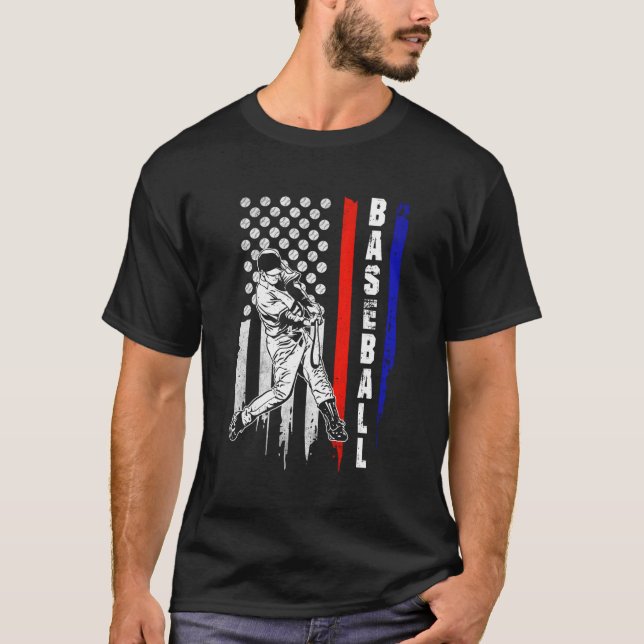 Baseball American Flagga Pitcher Usa Pitching 4:e T Shirt (Framsida)