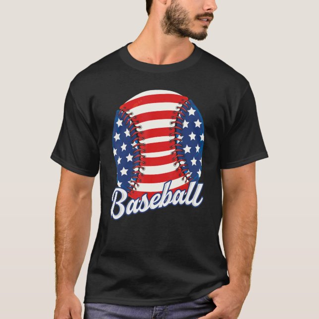 Baseball American USA flag Patriotic Retro Basebal T Shirt (Framsida)