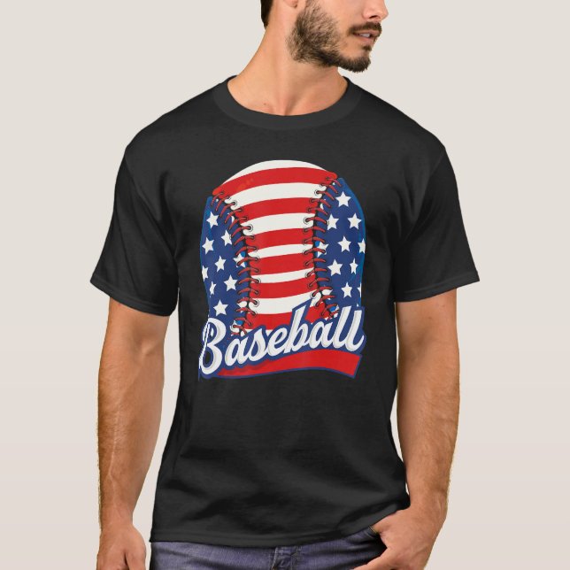 Baseball American USA flag Patriotic Retro Basebal T Shirt (Framsida)