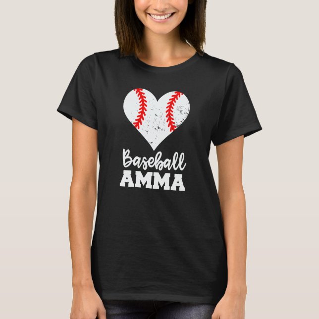 Baseball Amma Baseball Heart Grandma Amma T Shirt (Framsida)