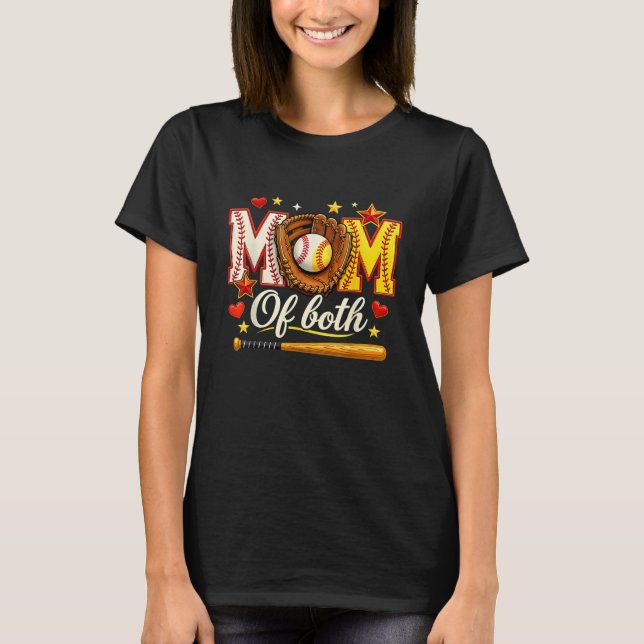 Baseball and Softball Mom of Both Heart Stars Tee (Framsida)