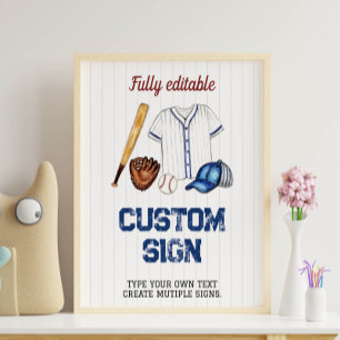 Baseball Anpassningsbar Bord-Födelsedagsfest Poster