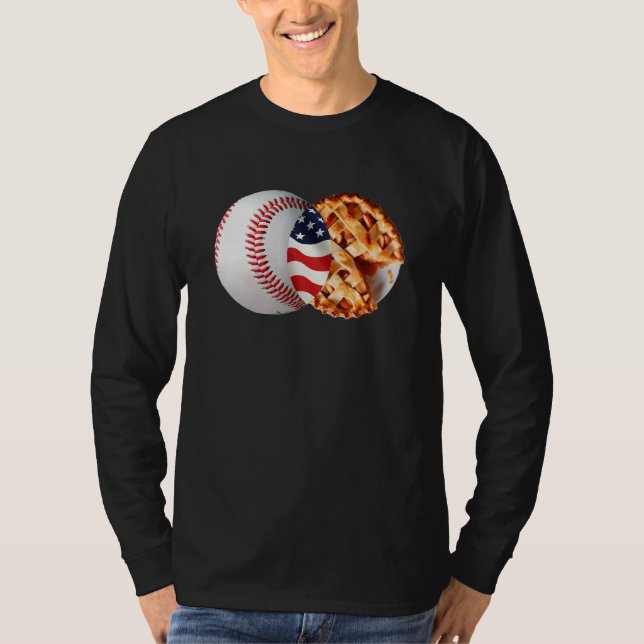 Baseball Apple Pie American Flag July 4th USA Men  T Shirt (Framsida)