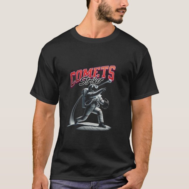 Baseball Astronaut Comets Striker Funny Gift för T Shirt (Framsida)