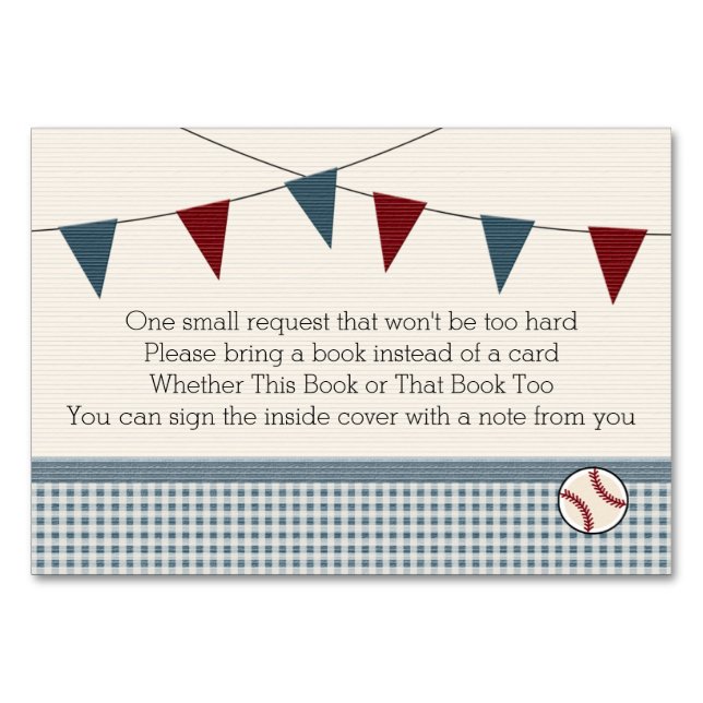 BASEBALL BABY SHOWER BOK REQEUST-KORT BORDSNUMMER (Framsidan)