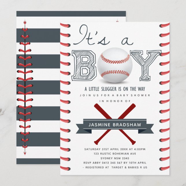 Baseball Baby Shower Det är en pojke Inbjudningar (Fram/baksida)