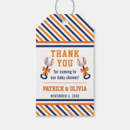 Baseball Baby Shower-favorittagg, blått, Orange Presentetikett