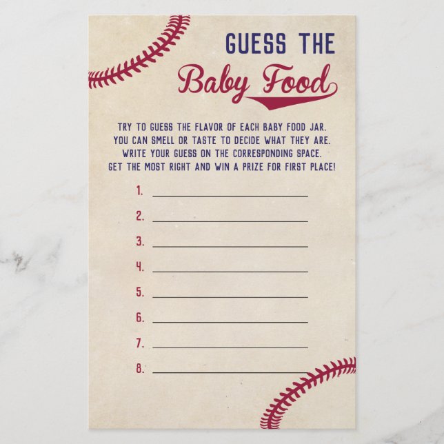 Baseball Baby Shower gissar att matspelet i Baby Flygblad (Framsidan)