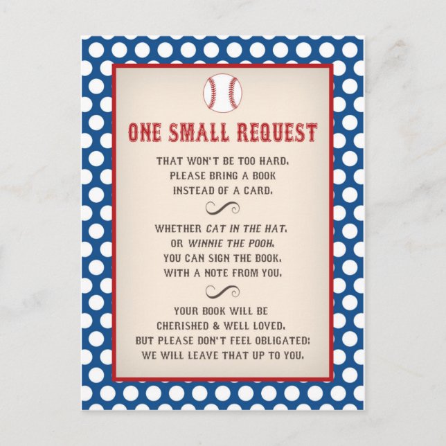 Baseball Baby Shower har ett vykort för Bok-begära (Framsida)