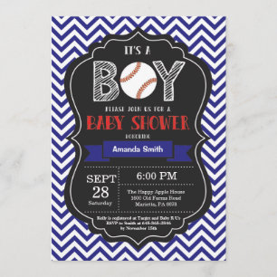 Baseball Baby Shower-inbjudan Boy Blue Chevron Inbjudningar