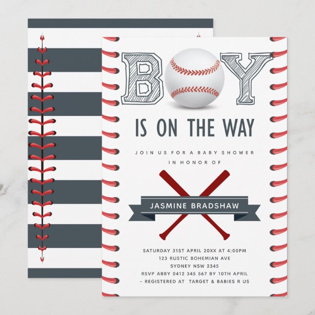 Baseball Baby Shower Inbjudningar (Fram/baksida)