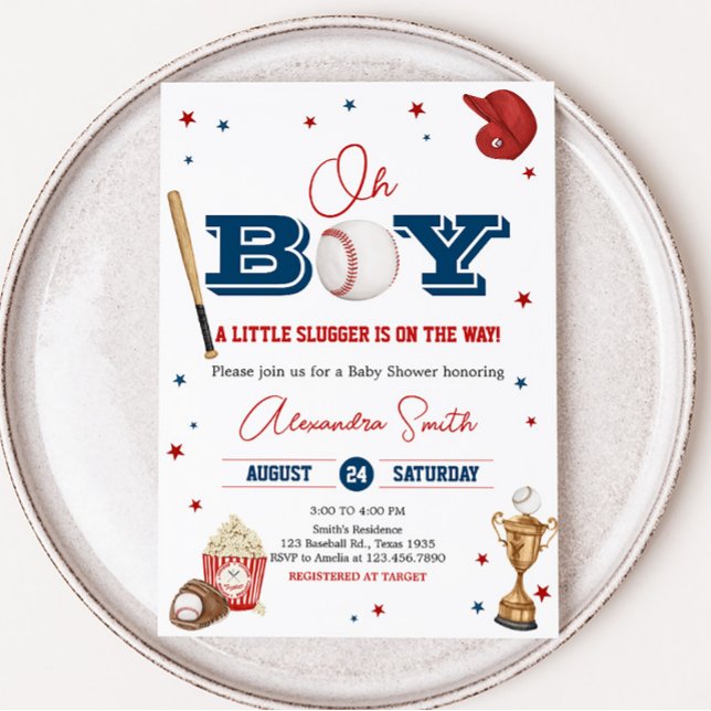 Baseball Baby Shower Inbjudningar (Oh Boy Little Slugger Baby Shower Invitation)