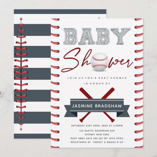 Baseball Baby Shower Inbjudningar (Fram/baksida)
