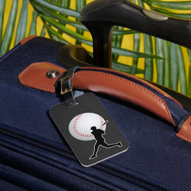 Baseball - Ball and Player silhouette Name Address Bagagebricka (Framsida Insitu 1)