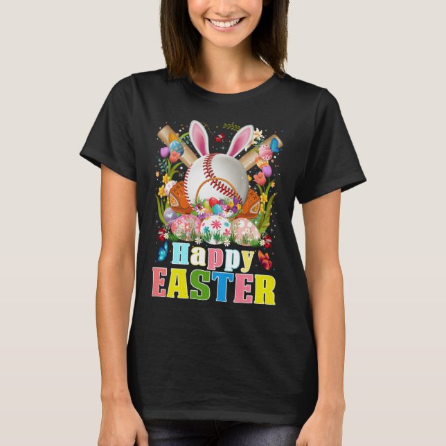 Baseball Ball & Bats Bunny Ears Easter Day Boys Ki T Shirt (Framsida)