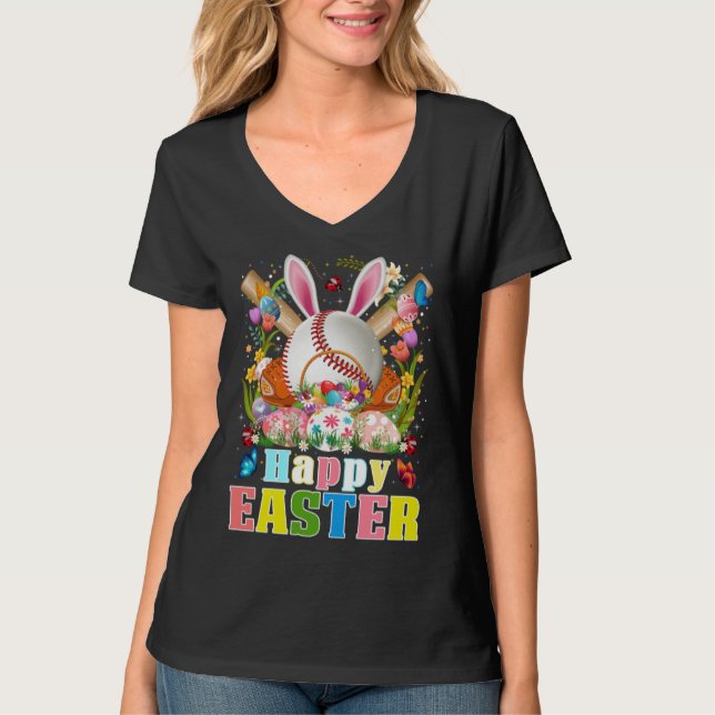 Baseball Ball & Bats Bunny Ears Easter Day Boys Ki T Shirt (Framsida)