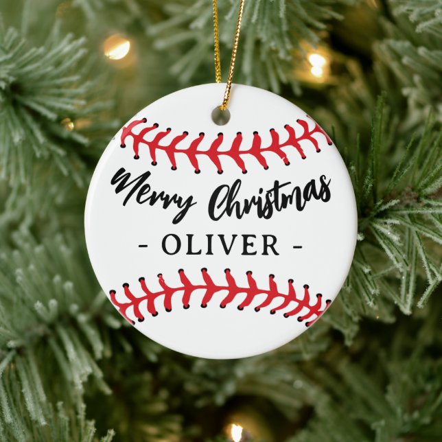 Baseball Ball Custom Name Merry Christmas Julgransprydnad Keramik (Träd)