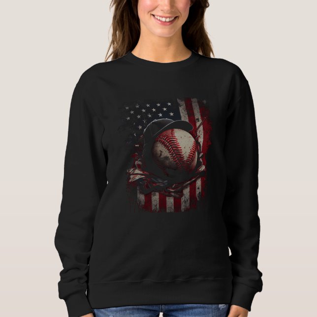 Baseball Ball Hat US Flag Graphic Tees Men Women B T Shirt (Framsida)