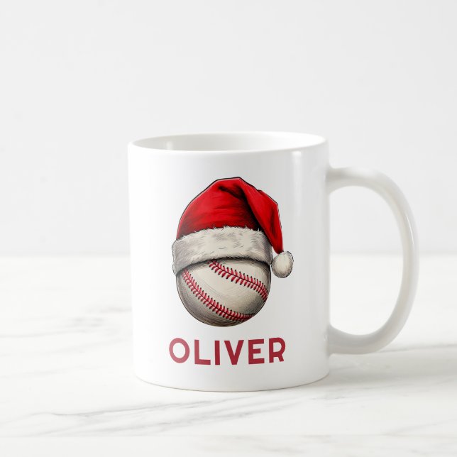 Baseball Ball Red Santa Hat Name Christmas  Kaffemugg (Höger)