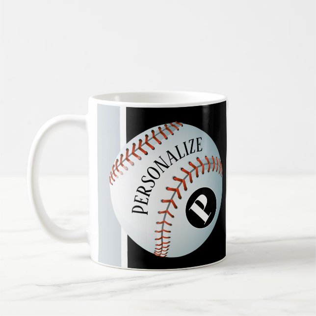 Baseball Baller Monogram eget namn Kaffemugg (Vänster)
