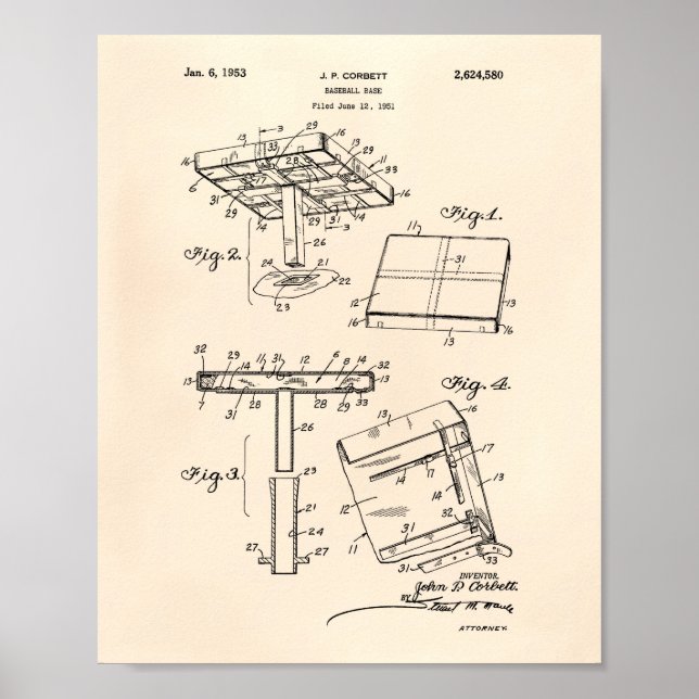 Baseball Base 1953 Patent Art Old Peper Poster (Framsidan)