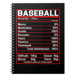 Baseball Baseball Nutrition Facts coach eller Play Anteckningsbok