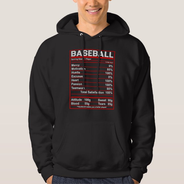 Baseball Baseball Nutrition Facts coach eller Play Hoodie (Framsida)