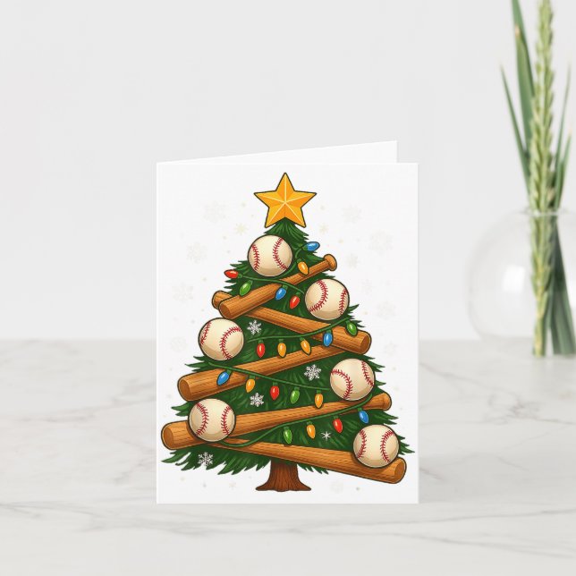 Baseball Bat Christmas Tree Lights Holiday Design  Kort (Framsida)