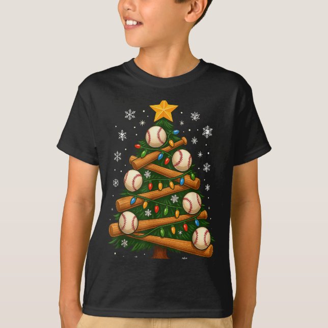 Baseball Bat Christmas Tree Lights Holiday Design  T Shirt (Framsida)