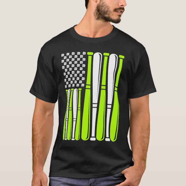 Baseball Bat Sports American Flag St Patrick's Day T Shirt (Framsida)