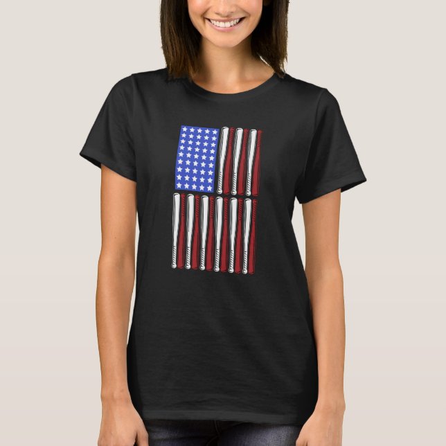 Baseball Bata USA Patriotic American Flagga Player T Shirt (Framsida)