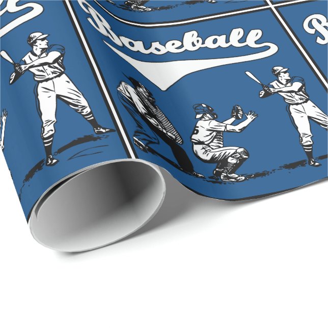 Baseball Batter Catcher Umpire Blue Gift Presentpapper (Rullad Hörn)