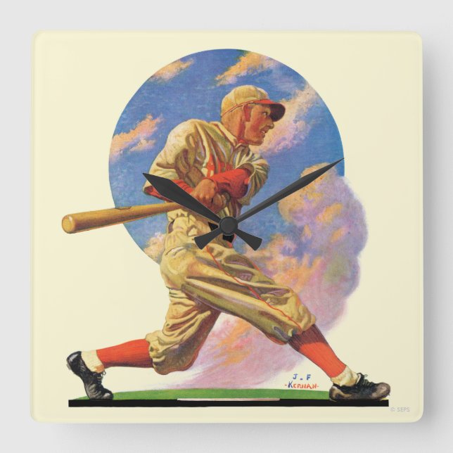 Baseball Batter Fyrkantig Klocka (Framsida)