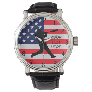 Baseball Batter och amerikansk Flagga Armbandsur