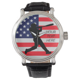 Baseball Batter och amerikansk Flagga Armbandsur