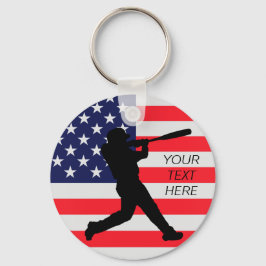 Baseball Batter och amerikansk Flagga Nyckelring