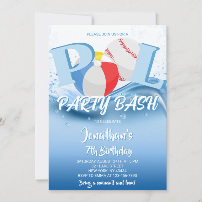 Baseball Beach Ball Pool Party Bash Birthday Inbjudningar (Framsida)