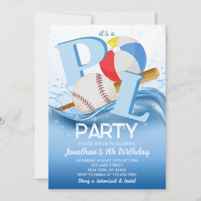 Baseball Beach Ball Pool Party Birthday Inbjudningar (Framsida)