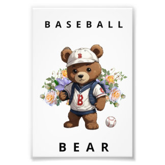 Baseball Bear - Cute Sports Nursery Animal Design Fototryck