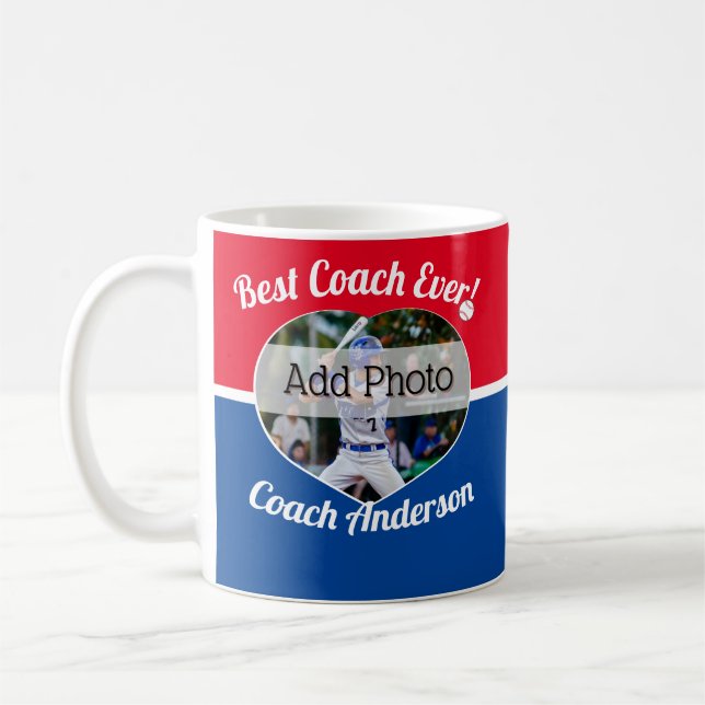Baseball Best Coach Aldrig Photo Namn rött vitt bl Kaffemugg (Vänster)