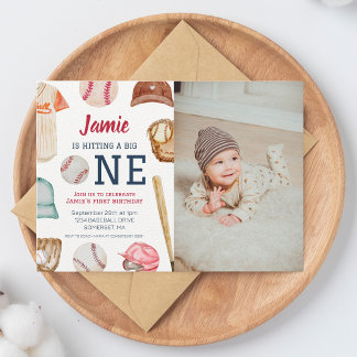 Baseball Big One Boy 1:a födelsedag Inbjudningar